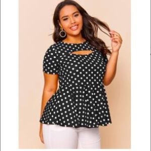SHEIN Plus Cutout Front Polka Dot Peplum Top